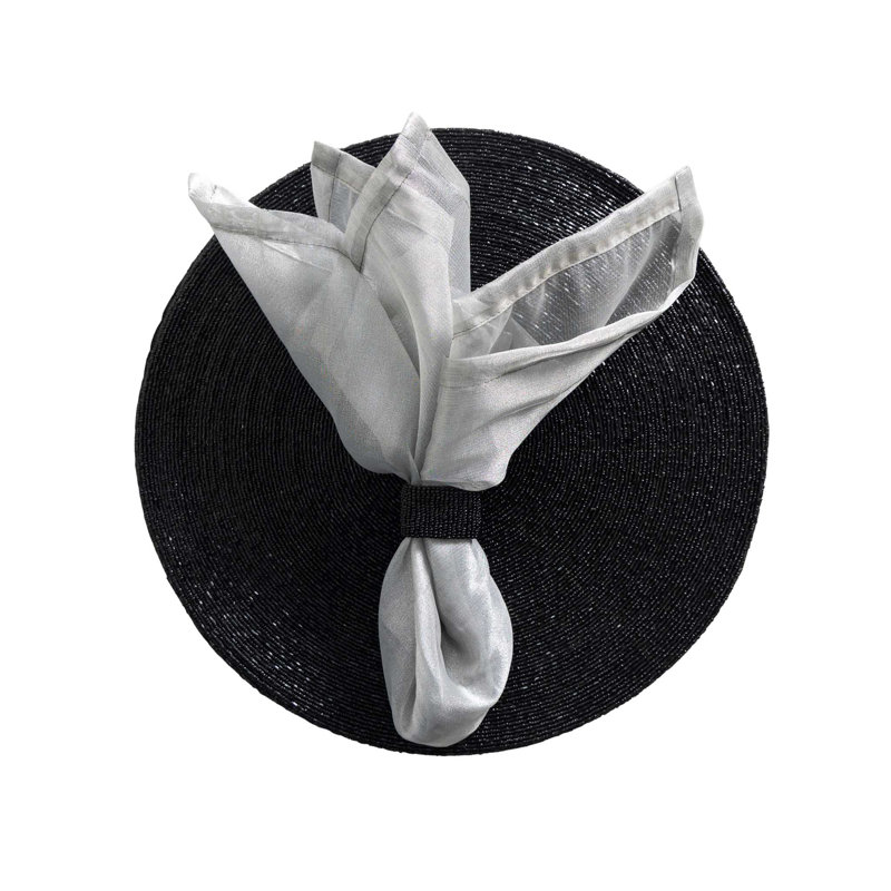 Glass Bead Placemat in Black, Set of 4, Black