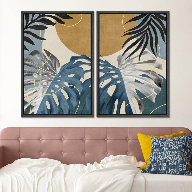 Jungle tropicale, feuilles de palmier de Monstera, formes abstraites, art moderne, décoration murale, nature nordique, 2 pièces