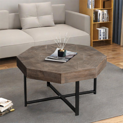 Deroe Octagonal Coffee Table with Metal Legs and Retro Splicing Design