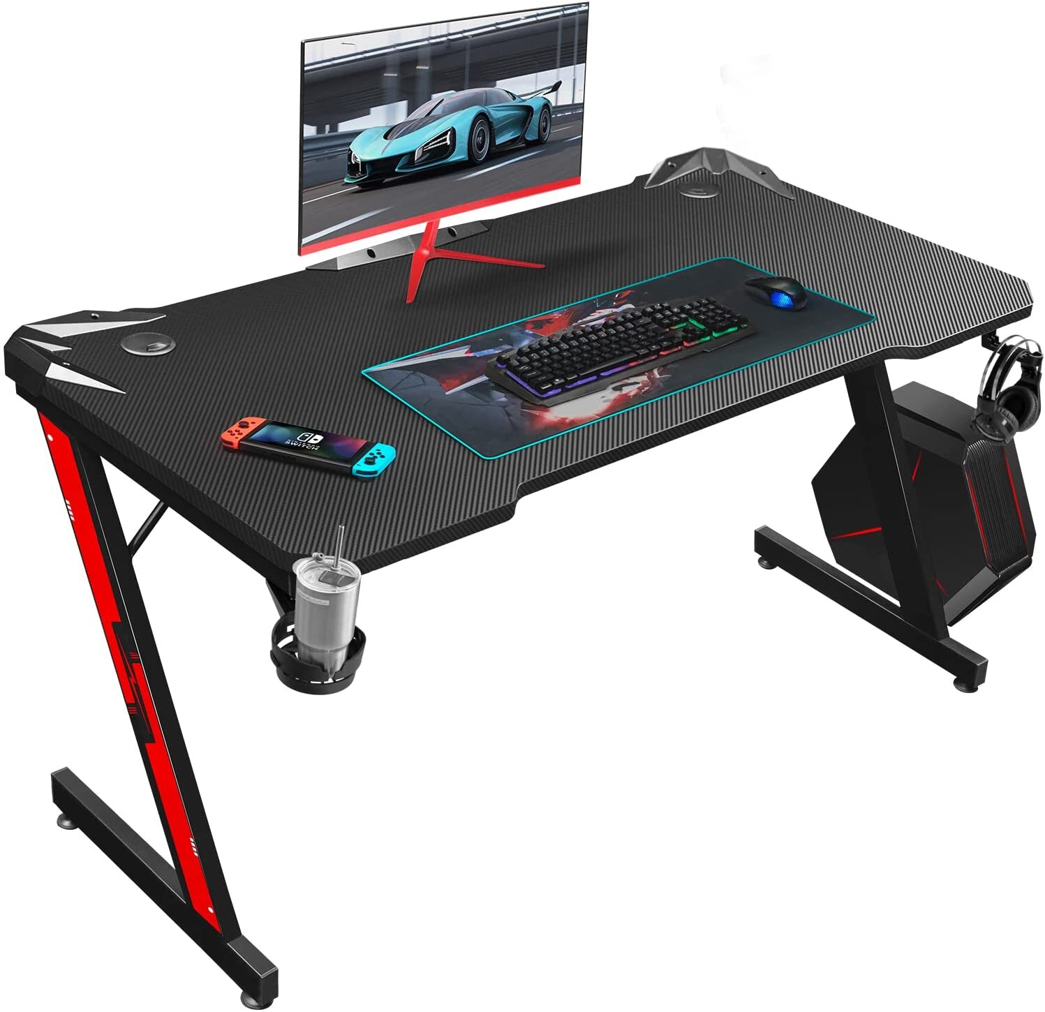 Sinead 44''Gaming Desk Z-Shaped Leg Office PC Computer Desk with Cup Holder  and Headphone Hook