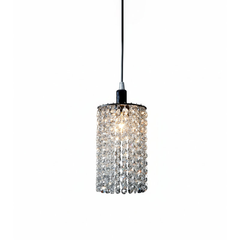 Luminaire suspendu en chrome 1 lumière avec détails en cristal transparent