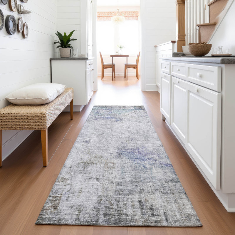 Tapis abstrait lavable à la machine de qualité supérieure AMF1232 Kelton, Tapis de couloir 2 pi 3 po x 7 pi 6 po