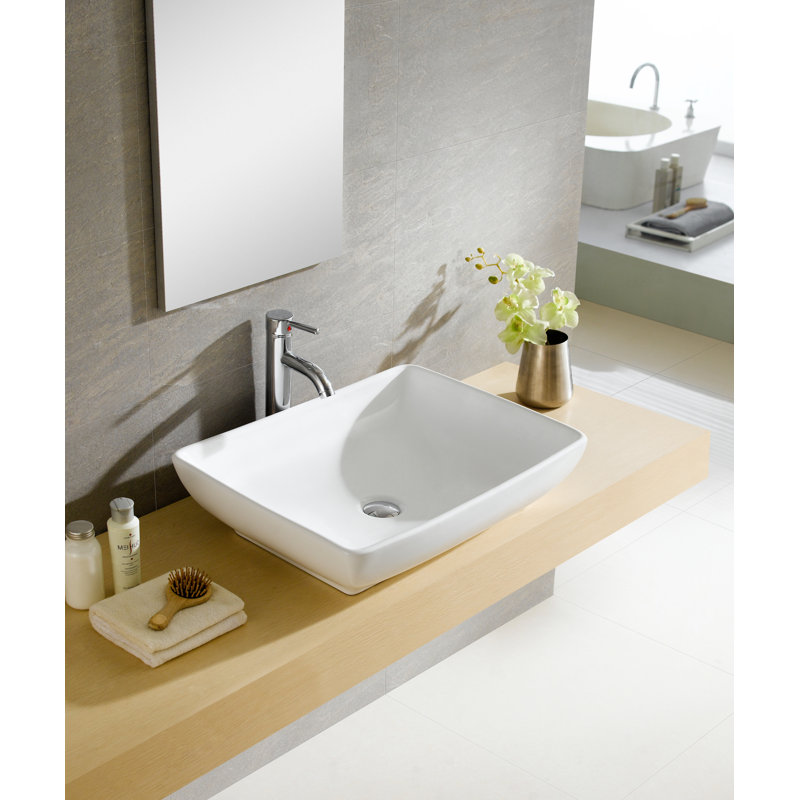 Lavabo de salle de bain vasque rectangulaire en céramique blanche Modern