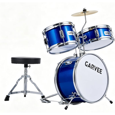 Batterie junior 3 pièces pour enfants, comprenant cymbale, pédale de grosse caisse et siège, avec accessoires réglables pour l'apprentissage de la musique, bleue.