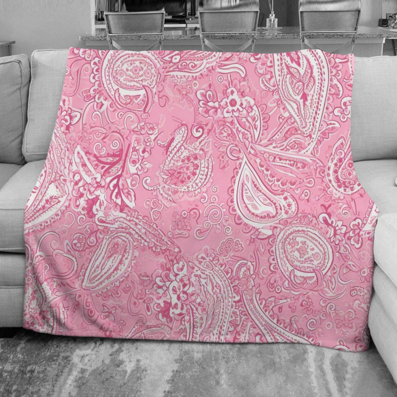 Jeté en molleton botanique, L 68 po x L 80 po, Rose / cachemire beige