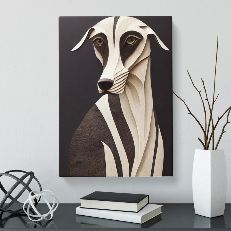 Greyhound Wood Carving - Wrapped Canvas, 76cm H x 50cm W x 3cm D
