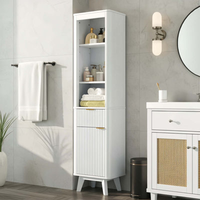 Armoire de rangement pour salle de bain de 68 pouces de hauteur avec tablettes réglables et un tiroir et une porte pour la salle de bain, le salon, le vestibule et la cuisine
