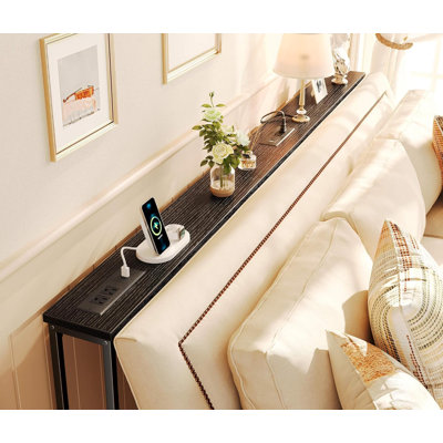 Long Console Sofa Table With Power Outlets And USB Ports, Sturdy Metal Frame, Adjustable Feet, And Anti-Tipping Strap, Perfect For Behind Couch Placement