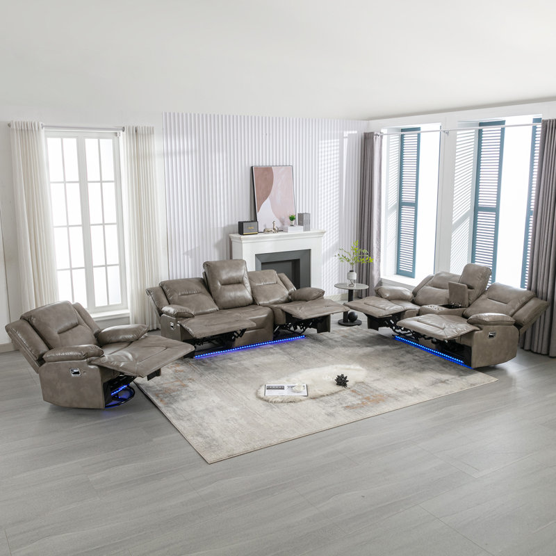 Ensemble de cinéma maison manuel inclinable avec lumières DEL 3 pièces Nikolai, Gris