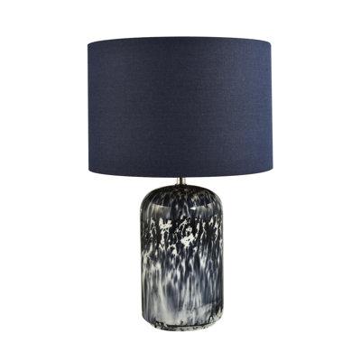 Modern Navy Blue And Smoked Grey Marble Snowflake Glass Table Lamp With Shade By 17 Stories