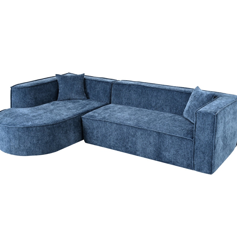 Luxury Curved Sectional , Chenille, Thick Foam Padding, 2 Pillows, Blue, For Enjoyment Modern Relaxation, Filled, 3 Seat, Comfortable Time