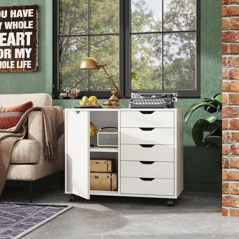 Commode 5 tiroirs en bois pour bureau personnel