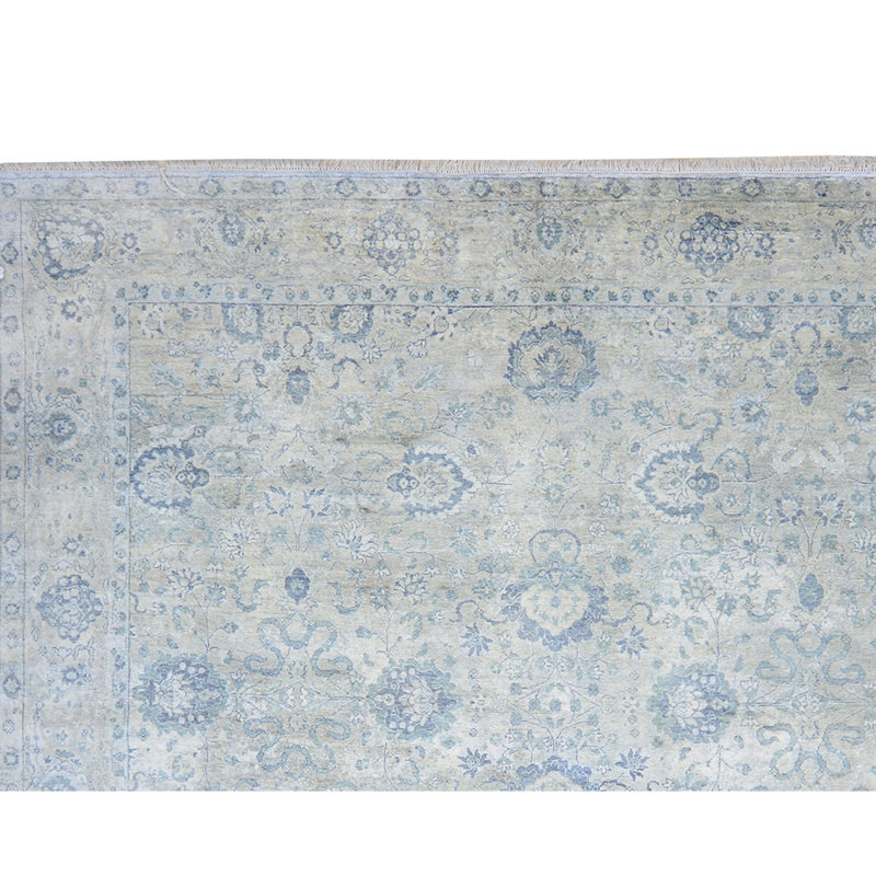 Tapis gris noué à la main de haute qualité, Rectangle de 5 pi x 8 pi