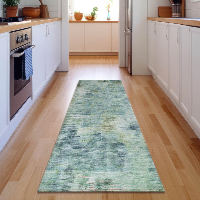 Premium Machine Washable Prisco Teal Rug, Runner 2'3" x 7'6"