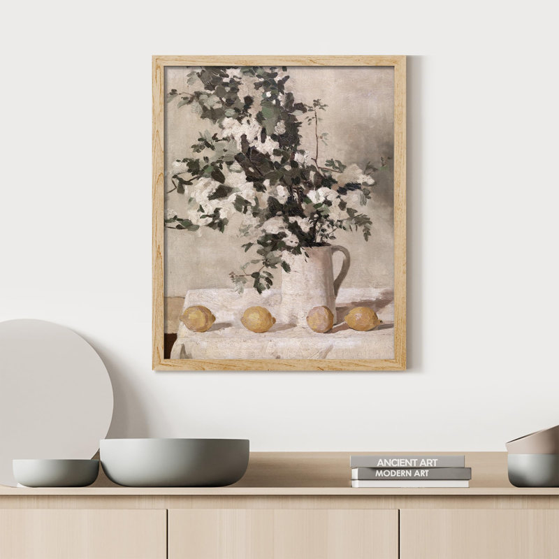"Bouquet de fleurs blanches dans une tasse" sur papier, Naturel, H 16 po x l 12 po