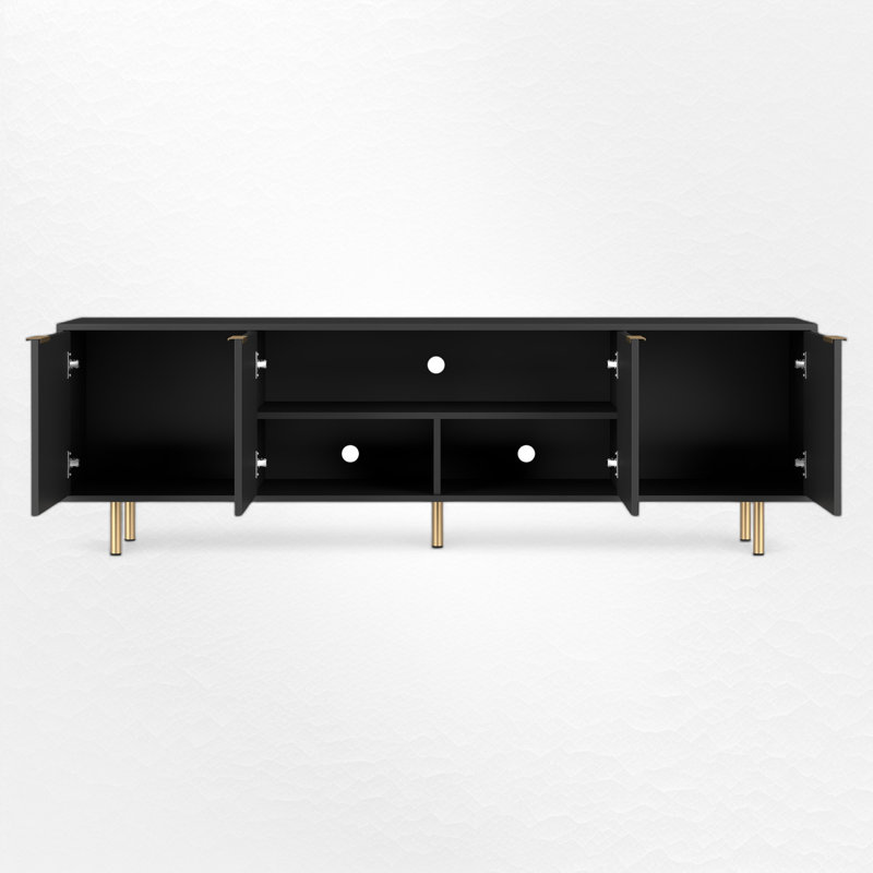 Meuble télé pour téléviseur de 70 po ou moins Kinjorski, Noir, noir, noir, noir