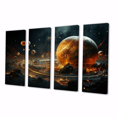 Art mural 4 pièces jaune et noir avec ceinture d'astéroides - Planètes