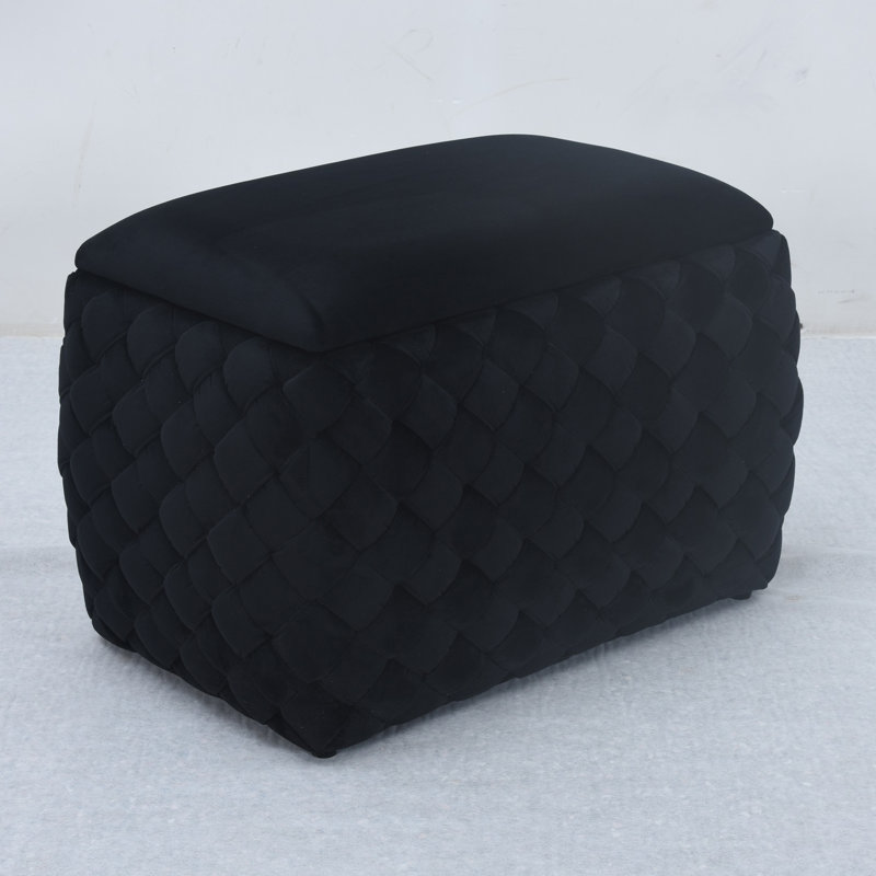 Adamarie 65cm Wide Velvet Rectangle Patchwork Standard Ottoman with Storage, Black