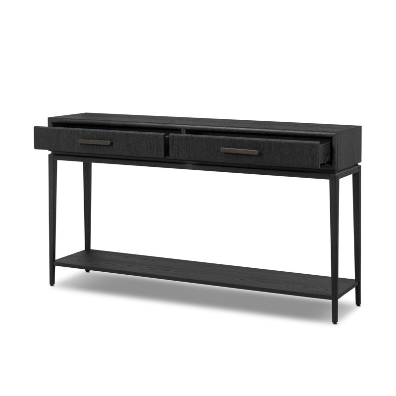 Rosenell Console Table-Natural Oak Veneer, Black Oak Veneer