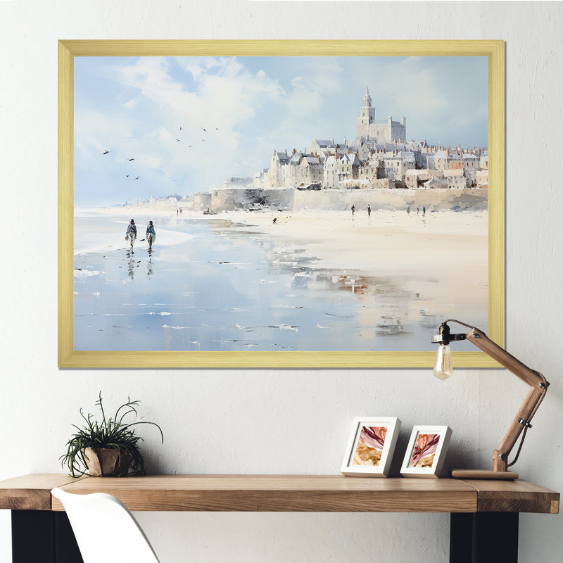 «Normandys Beach In France», reproduction sur toile, Cadre doré simple, H 12 po x l 20 po x P 1 po
