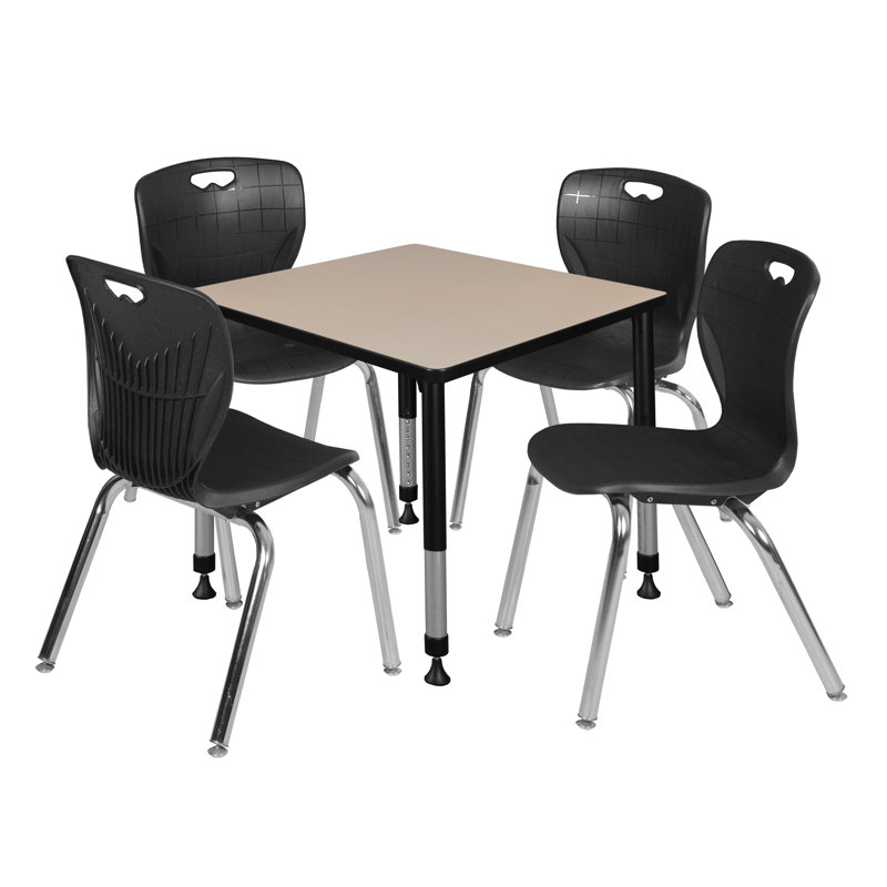 Kee Square Breakroom Table and Chair Set, 34" H x 30" L x 30" W, Cherry/Chrome/Black
