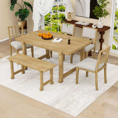 Ensemble de table de salle à manger 6 pièces, table de salle à manger avec banc et chaises rembourrées double style
