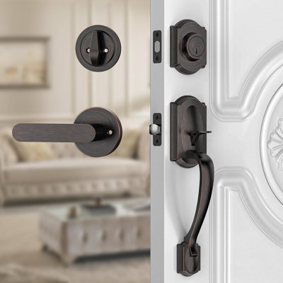 Handleset With Deadbolt And Accent Door Lever And Rosette