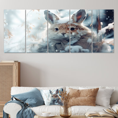 Frosty Bunny Winter Scenery - Winter Landscape, art mural 5 pièces