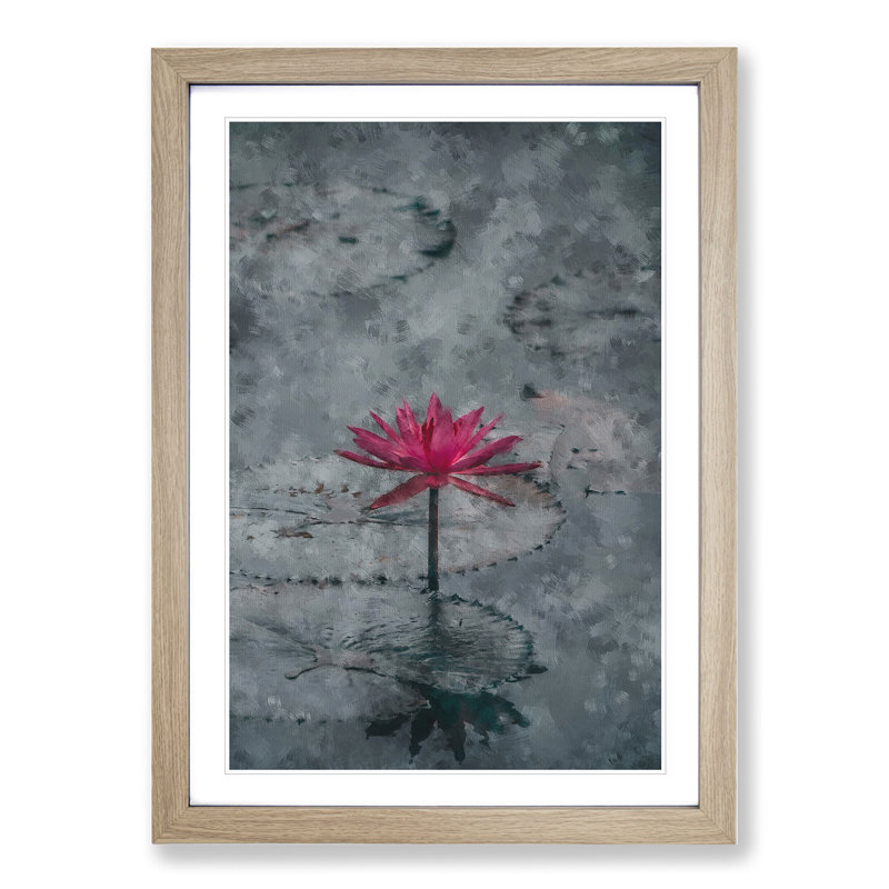A Sacred Lotus Flower - Picture Frame Painting, Oak Framed, 48cm H x 36cm W x 2cm D
