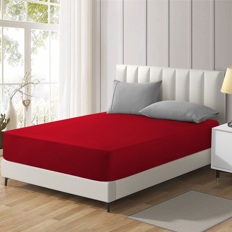 Brushed Microfiber 40cm Deep Fitted Bed Sheet, Red, Kingsize (5')