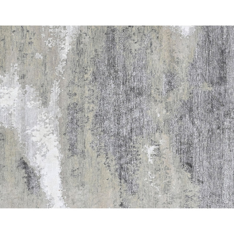 High-Quality Hand-Knotted White And Black Area Rug, Rectangle 9' x 12'
