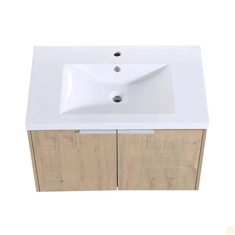 Meuble-lavabo à fermeture en douceur avec lavabo, 30", Imitation chêne