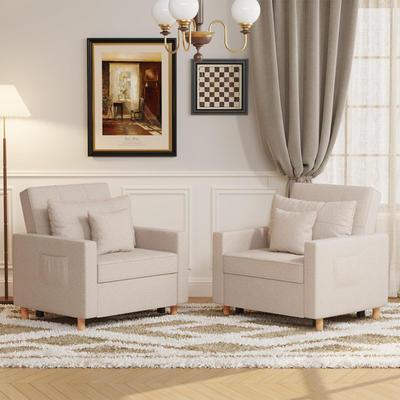 Emma-Leigh 1 Seater Fabric Accent Chairs Bed, Beige Linen