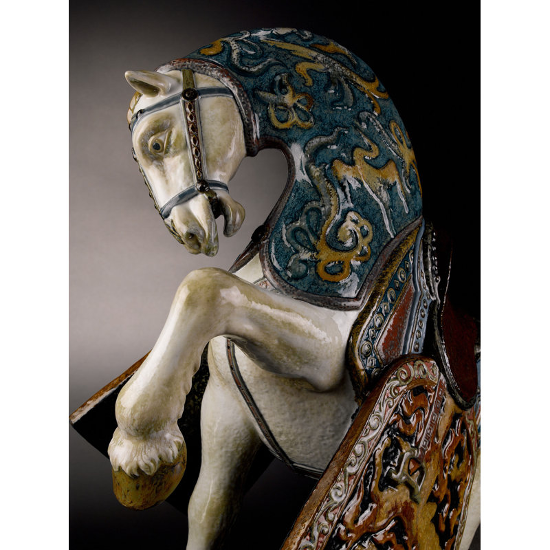 Oriental Horse Statue, Blue/Brown