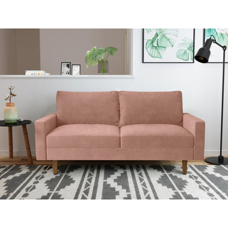 Causeuse à accoudoirs carrés, H 35 po x l 71 po x P 33 po, Velours rose