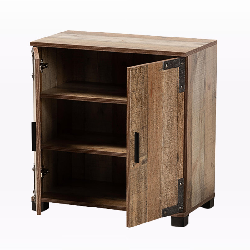 Windsor 2-Door Shoe Rack Cabinet in Farmhouse Rustic Finished Wood, 24.62'' H X 23.51'' W X 12.63'' D