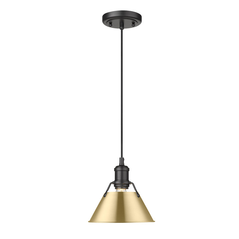 Luminaire suspendu conique à 1 lumière Weatherford, Noir mat, Brushed Champagne Bronze, H 129 po x l 7,5 po x P 7,5 po