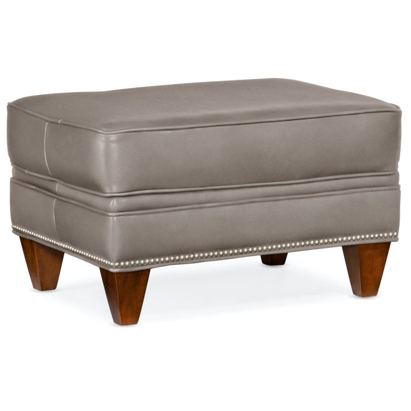 Repose-pieds rectangulaire en cuir véritable de 28,5 po de largeur Reddish, Nouveaux classiques, Étain