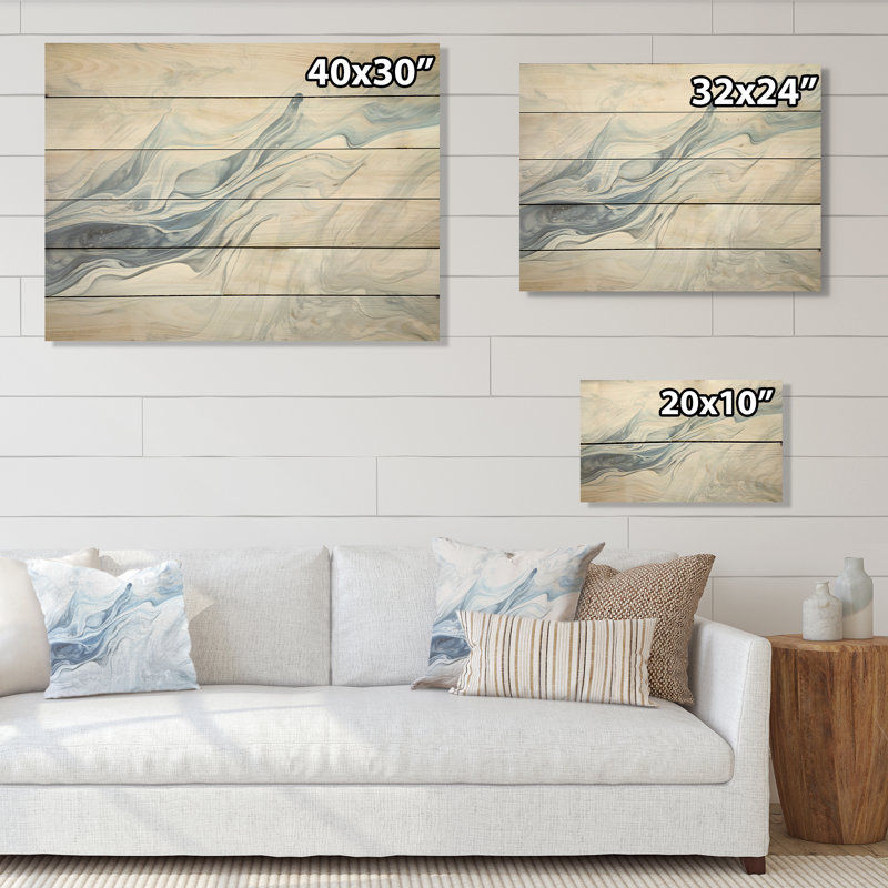 Grey And Blue Glacier Charm Liquid Art - Glacier Wood Wall Art On Natural Pine Wood, 30" H x 40" W