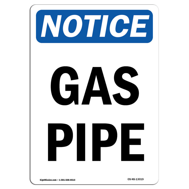 Gas Pipe Aluminum Sign 12 x 18