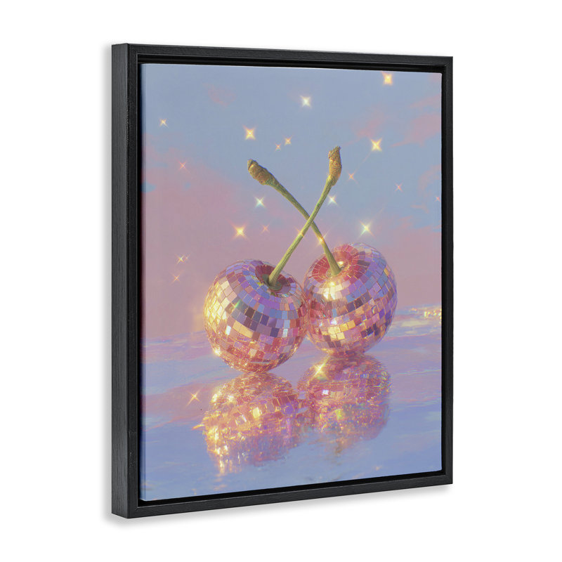 Cadre flottant Disco Cherry Reflection, design par Ziwei Li, H 31 po x l 25 po, Cadre flottant noir de jais
