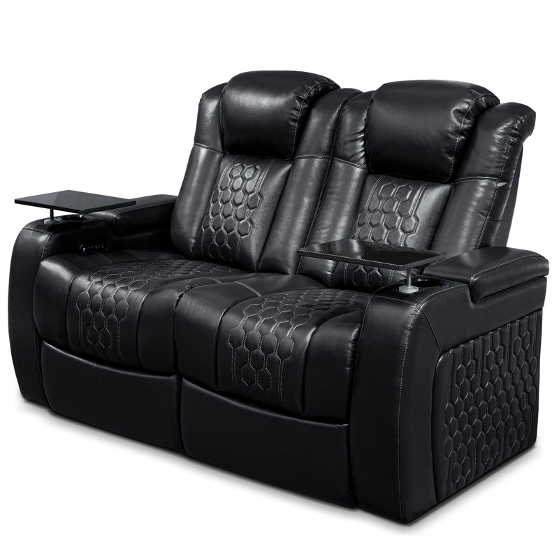 Fauteuil inclinable électrique 62,2 po 2 PC avec nappa de grain supérieur, relaxation entièrement réglable, charge intelligente, éclairage DEL RVB dynamique, noir