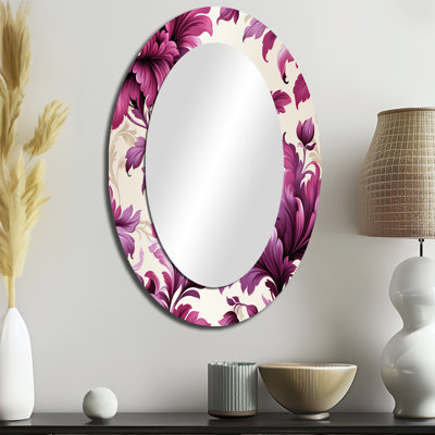 Regency Damask Grandeur Victorian Motif - Miroir décoratif floral ovale sur métal