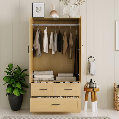 Armoire-penderie autoportante de 70 po de hauteur avec tringle suspendue et 3 tiroirs