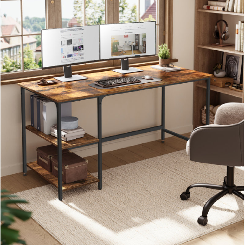 Vaillancourt Writing Desk, 75cm H x 140cm W x 60cm D, Black, Rustic Brown