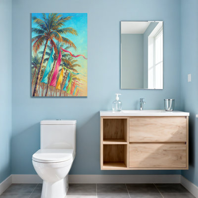 Plants &Flowers Tropical Palm Trees With Colorful Flags