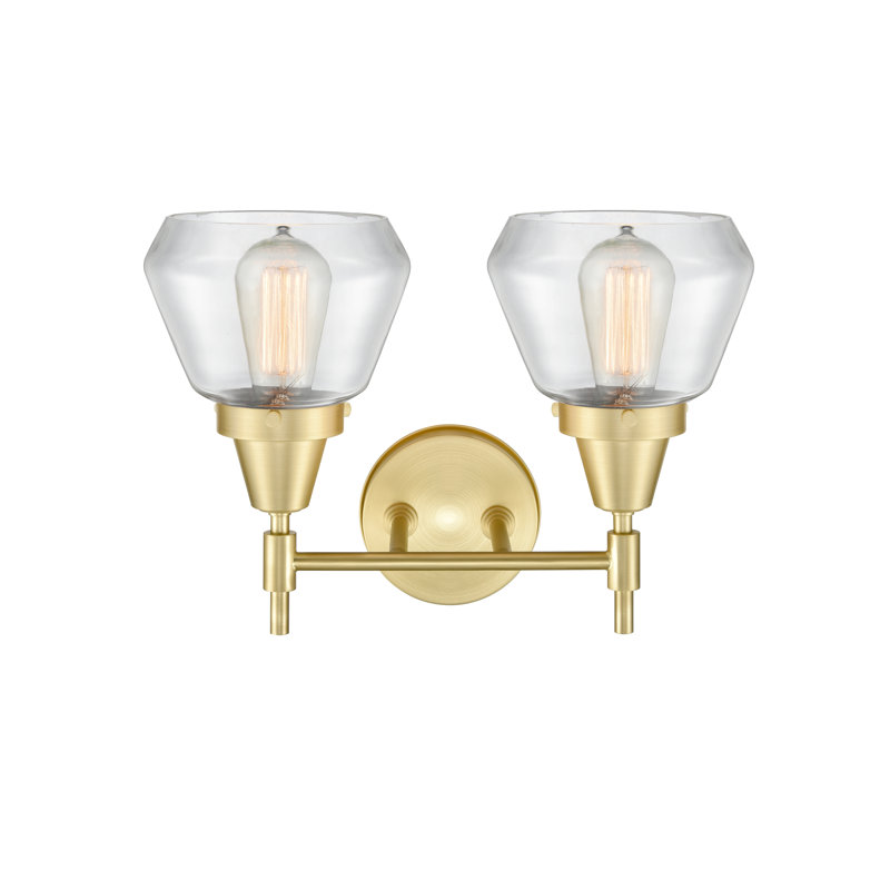 Éclairage pour meuble-lavabo à 2 lumières à intensité variable Gayle, Ampoule DEL rétro 4 watts, Transparent, Laiton satiné