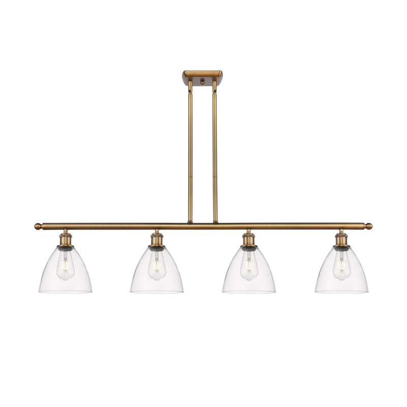 Luminaire suspendu linéaire à 4 lumières pour îlot de cuisine Amillya, Nickel poli, Transparent