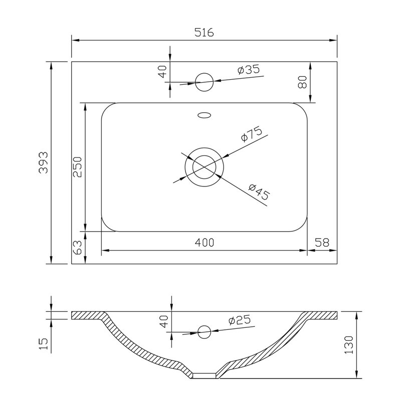 Whitfield 515mm Single Bathroom Vanity with Integrated Glass Basin