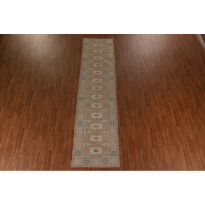 Oushak One-of-a-Kind 3'3" X 12'6" New Age Runner Wool Area Rug in